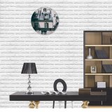 yanfind Fashion PVC Wall Clock Accommodation Aged Apartment Architecture Brick Building City Construction Corner Daytime Design Detail Mute Suitable Kitchen Bedroom Decorate Living Room