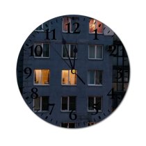 yanfind Fashion PVC Wall Clock Block Building City Daylight Downtown Facade Ghetto Night Outdoors Outside Mute Suitable Kitchen Bedroom Decorate Living Room