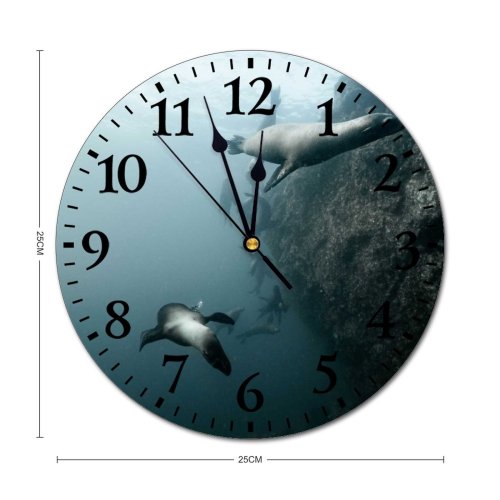 yanfind Fashion PVC Wall Clock Aquatic Deep Marine Wildlife Ocean Pinniped Saltwater Sea Lion Seal Underwater Mute Suitable Kitchen Bedroom Decorate Living Room