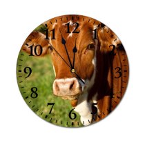 yanfind Fashion PVC Wall Clock Beef Bull Calf Cattle Cow Farm Field Horns Paddock Pasture Rural Mute Suitable Kitchen Bedroom Decorate Living Room