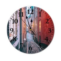 yanfind Fashion PVC Wall Clock Accommodation Aged Alley Architecture Area Attract Building City Cobblestone Complex Construction Destination002 Mute Suitable Kitchen Bedroom Decorate Living Room