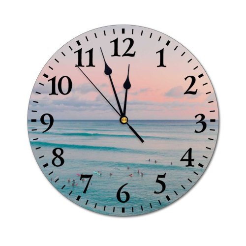 yanfind Fashion PVC Wall Clock Beach Sunset Beautiful Scenery Drone Hawaii Island Oahu Ocean Paradise Pastel Mute Suitable Kitchen Bedroom Decorate Living Room