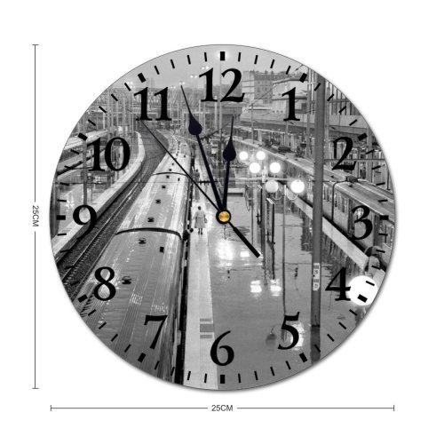 yanfind Fashion PVC Wall Clock Architecture Arrive Bw Carriage City Construction Departure Destination Direction Exterior Film Flashlight Mute Suitable Kitchen Bedroom Decorate Living Room