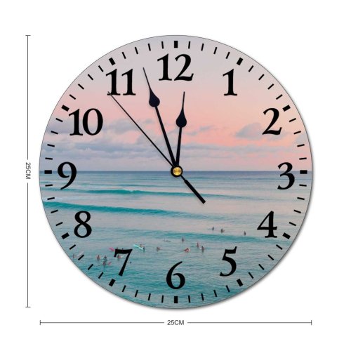 yanfind Fashion PVC Wall Clock Beach Sunset Beautiful Scenery Drone Hawaii Island Oahu Ocean Paradise Pastel Mute Suitable Kitchen Bedroom Decorate Living Room
