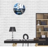 yanfind Fashion PVC Wall Clock Architectural Design Architecture Building Clouds Exterior Futuristic Glass Items Panels High002 Mute Suitable Kitchen Bedroom Decorate Living Room
