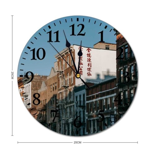 yanfind Fashion PVC Wall Clock Accommodation Apartment Architecture Balcony Brick Wall Building Cement City Cityscape Complex Concrete Mute Suitable Kitchen Bedroom Decorate Living Room