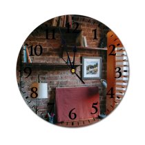 yanfind Fashion PVC Wall Clock Aged Ancient Architecture Bookshelf Brick Wall Classic Cozy Creative Daylight Decor Decoration Mute Suitable Kitchen Bedroom Decorate Living Room