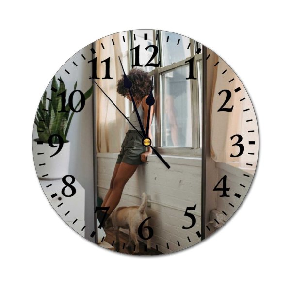 yanfind Fashion PVC Wall Clock Adorable Affection Afro Anonymous Calm Casual Creature Dog Ethnic Faceless Mute Suitable Kitchen Bedroom Decorate Living Room