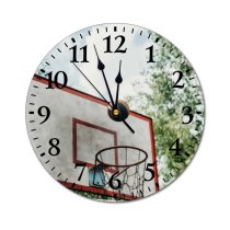 yanfind Fashion PVC Wall Clock Backboard Ball Basketball Basket Court Hoop Rim Ring Game High Net Nobody002 Mute Suitable Kitchen Bedroom Decorate Living Room