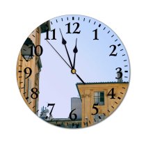 yanfind Fashion PVC Wall Clock Accommodation Aged Architecture Area Sky Building City Daytime Decor Decoration District Mute Suitable Kitchen Bedroom Decorate Living Room