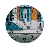 yanfind Fashion PVC Wall Clock Architecture Building City Cobblestone Construction Contemporary Daytime District Door Entrance Exterior Facade Mute Suitable Kitchen Bedroom Decorate Living Room