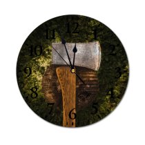 yanfind Fashion PVC Wall Clock Axe Dark Grass Handle Iron Landscape Metal Outdoors Sharp Wood Wooden Mute Suitable Kitchen Bedroom Decorate Living Room