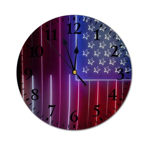 yanfind Fashion PVC Wall Clock 4th July Creative Democracy Flag Fourth Futuristic Independence 4 Jul National Neon Mute Suitable Kitchen Bedroom Decorate Living Room