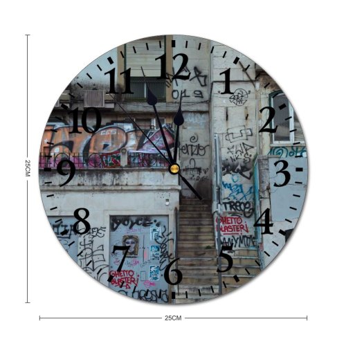 yanfind Fashion PVC Wall Clock Accommodation Aged Apartment Art Building City Community Condominium Construction Damage Development District Mute Suitable Kitchen Bedroom Decorate Living Room