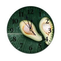 yanfind Fashion PVC Wall Clock Avocado Banana Leaf Delicious Diet Fruit Health Healthy Nutrition Seed Sliced Slices Mute Suitable Kitchen Bedroom Decorate Living Room