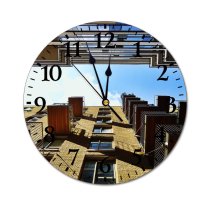 yanfind Fashion PVC Wall Clock Architecture Balconies Buildings Clouds Contemporary Design Glass Shot Sky Mute Suitable Kitchen Bedroom Decorate Living Room