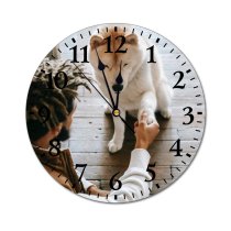yanfind Fashion PVC Wall Clock Adorable Affection Akita Friend Bonding Calm Caress Casual Croissant Mute Suitable Kitchen Bedroom Decorate Living Room