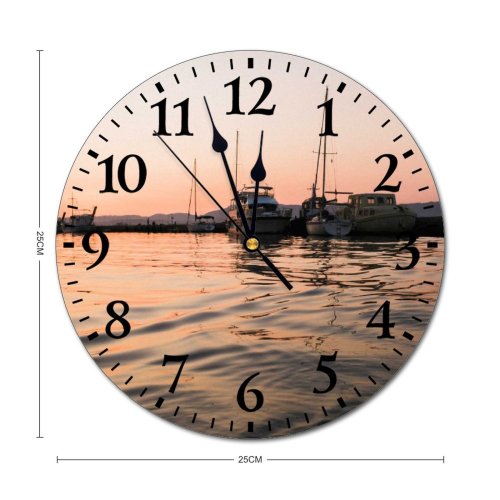 yanfind Fashion PVC Wall Clock Bay Boat Calm Coast Space Cruise Dusk Embankment Evening Freedom Harbor Mute Suitable Kitchen Bedroom Decorate Living Room