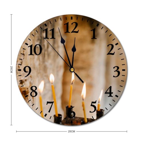 yanfind Fashion PVC Wall Clock Aged Ancient Authentic Belief Believe Blaze Burn Candle Candlestick Cathedral Christianity Mute Suitable Kitchen Bedroom Decorate Living Room