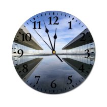 yanfind Fashion PVC Wall Clock Architectural Design Architecture Buildings Clouds Futuristic Glass Items Reflection Sky Mute Suitable Kitchen Bedroom Decorate Living Room