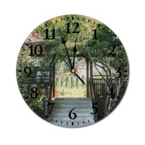 yanfind Fashion PVC Wall Clock Blurred Botany Calm Cottage Countryside Courtyard Daytime Dwell Entrance Estate Fence Mute Suitable Kitchen Bedroom Decorate Living Room