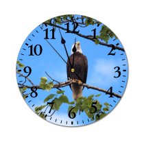 yanfind Fashion PVC Wall Clock Bird Summer Park Leaf Tree Bald Eagle Sky Outdoors Wild Branch Mute Suitable Kitchen Bedroom Decorate Living Room