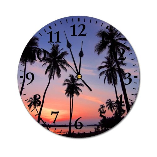 yanfind Fashion PVC Wall Clock Clouds Cool Desktop Dawn Dusk Idyllic Landscape Palm Trees Paradise Plants Mute Suitable Kitchen Bedroom Decorate Living Room