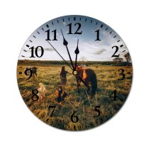 yanfind Fashion PVC Wall Clock Adolescent Anonymous Cattle Cow Dog Equine Evening Faceless Farm Farmland Fauna Field Mute Suitable Kitchen Bedroom Decorate Living Room