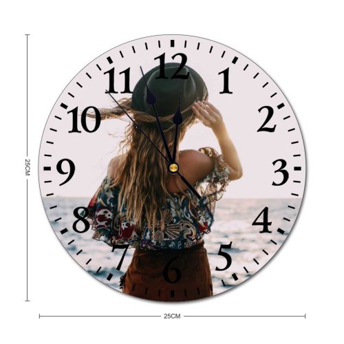 yanfind Fashion PVC Wall Clock Admire Anonymous Bare Shoulders Bay Sky Blurred Endless Faceless Female Flying Mute Suitable Kitchen Bedroom Decorate Living Room