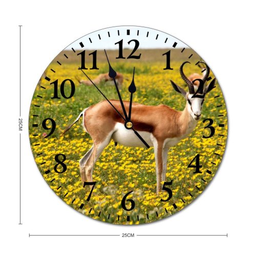 yanfind Fashion PVC Wall Clock Antelopes Bloom Desktop Flora Flowers Horns Meadow Springbok Wildlife Mute Suitable Kitchen Bedroom Decorate Living Room