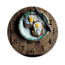 yanfind Fashion PVC Wall Clock Appetizing Bread Breakfast Cook Crunch Crust Cuisine Culinary Delectable Delicious Dinner Mute Suitable Kitchen Bedroom Decorate Living Room