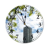 yanfind Fashion PVC Wall Clock Architectural Design Architecture Building Exterior Futuristic Glass Growth High Landscape Leaves Mute Suitable Kitchen Bedroom Decorate Living Room