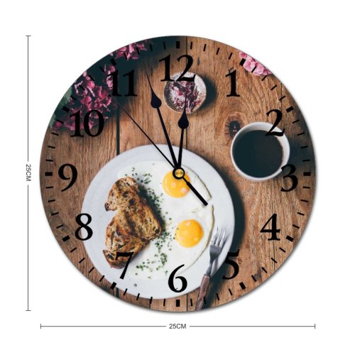 yanfind Fashion PVC Wall Clock Bread Caffeine Ceramic Plate Coffee Cutlery Delicious Egg Flowers Presentation Foodporn Mute Suitable Kitchen Bedroom Decorate Living Room