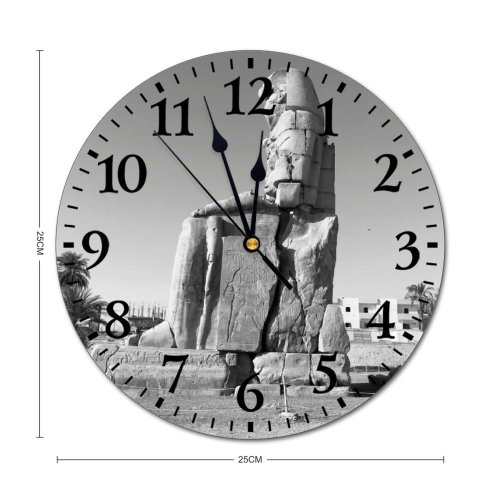 yanfind Fashion PVC Wall Clock Aged Ancient Archaeology Architecture Art Attract Blurred Bw Civilization Cloudless Colossi Memnon Mute Suitable Kitchen Bedroom Decorate Living Room