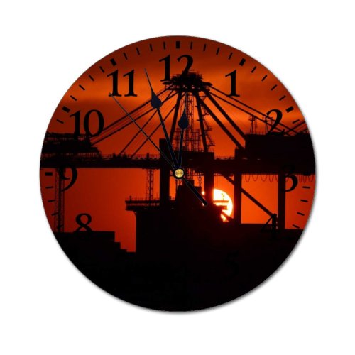 yanfind Fashion PVC Wall Clock Backlit Built Cargo Concrete Construction Container Port Export Freight Harbor Harbour Cranes Mute Suitable Kitchen Bedroom Decorate Living Room