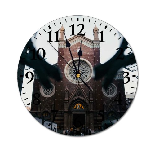 yanfind Fashion PVC Wall Clock Aged Ancient Architecture Art Attract Basilica Belief Building Castle Catholic Church Mute Suitable Kitchen Bedroom Decorate Living Room