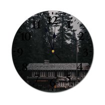 yanfind Fashion PVC Wall Clock Architecture Atmosphere Breathtaking Building Chimney Cloudy Coniferous Construction Evening Evergreen Exterior Facade Mute Suitable Kitchen Bedroom Decorate Living Room