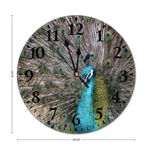 yanfind Fashion PVC Wall Clock Bird Dancing Beak Exhibition Tropical Wildlife Feather Neck Turquoise Vibrant Tail Poultry Mute Suitable Kitchen Bedroom Decorate Living Room