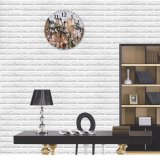 yanfind Fashion PVC Wall Clock Accommodation Architecture Area Authentic Brick Wall Building City Cloudy Community Construction Mute Suitable Kitchen Bedroom Decorate Living Room