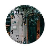 yanfind Fashion PVC Wall Clock Aged Architecture Basket Bicycle Bike Building City Construction Daytime Door Entrance Exterior Mute Suitable Kitchen Bedroom Decorate Living Room