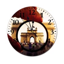 yanfind Fashion PVC Wall Clock Arch Architecture Camera Daylight Gate Gateway India Indian Flag Landmark Mute Suitable Kitchen Bedroom Decorate Living Room