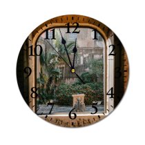 yanfind Fashion PVC Wall Clock Aged Arch Architecture Art Blot Botany Building Bush Courtyard Exterior Grow Mute Suitable Kitchen Bedroom Decorate Living Room
