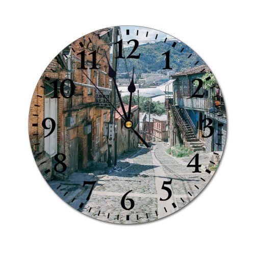 yanfind Fashion PVC Wall Clock Accommodation Aged Area Sky Brick Building Cloudy Construction Destination Detail District Dwell Mute Suitable Kitchen Bedroom Decorate Living Room
