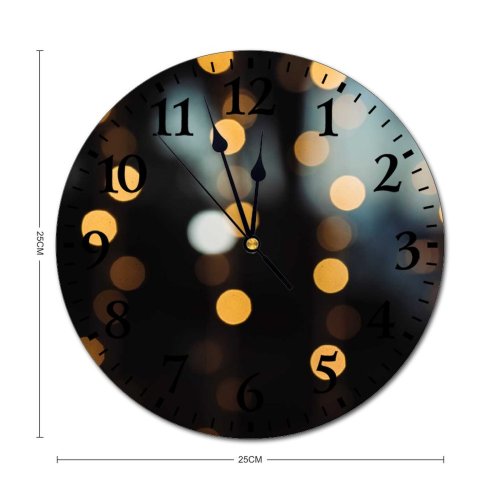 yanfind Fashion PVC Wall Clock Blurred Blurry Bokeh Circles Defocused Illuminated Lights Round Sparkle Spheres Mute Suitable Kitchen Bedroom Decorate Living Room