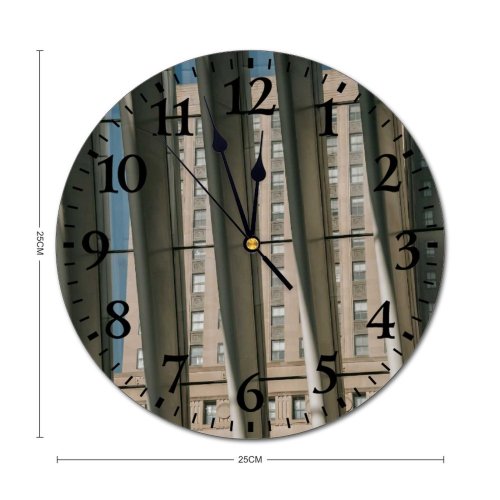 yanfind Fashion PVC Wall Clock Aged Architecture Beam Sky Building City Construction Creative Daytime Design District Exterior Mute Suitable Kitchen Bedroom Decorate Living Room