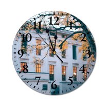 yanfind Fashion PVC Wall Clock Aged Architecture Art Autumn Branch Building Bust City Daytime Entrance Exterior Facade Mute Suitable Kitchen Bedroom Decorate Living Room