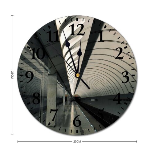 yanfind Fashion PVC Wall Clock Architecture Area Construction Dark Design Direction Empty Exterior Futuristic Hall Illuminate Industrial Mute Suitable Kitchen Bedroom Decorate Living Room