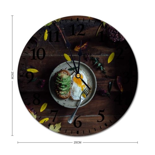 yanfind Fashion PVC Wall Clock Appetizing Arrangement Avocado Breakfast Caffeine Ceramic Coffee Cup Decor Delicious Mute Suitable Kitchen Bedroom Decorate Living Room