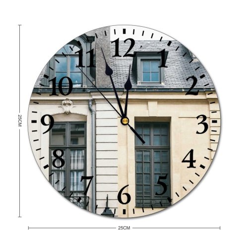 yanfind Fashion PVC Wall Clock Accommodation Aged Apartment Architecture Attic Balcony Building Chimney City Classic Condominium Construction Mute Suitable Kitchen Bedroom Decorate Living Room