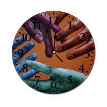 yanfind Fashion PVC Wall Clock Art Colorful Contact Fingers Hands Multicolor Picture Touch Touching United Unity Mute Suitable Kitchen Bedroom Decorate Living Room